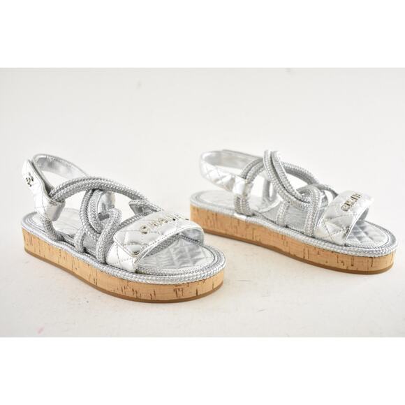 Chanel 20S Silver Cord Rope CC Logo Quilted Ankle Strap Teva Dad Sandal Flat 36 - Picture 4 of 16